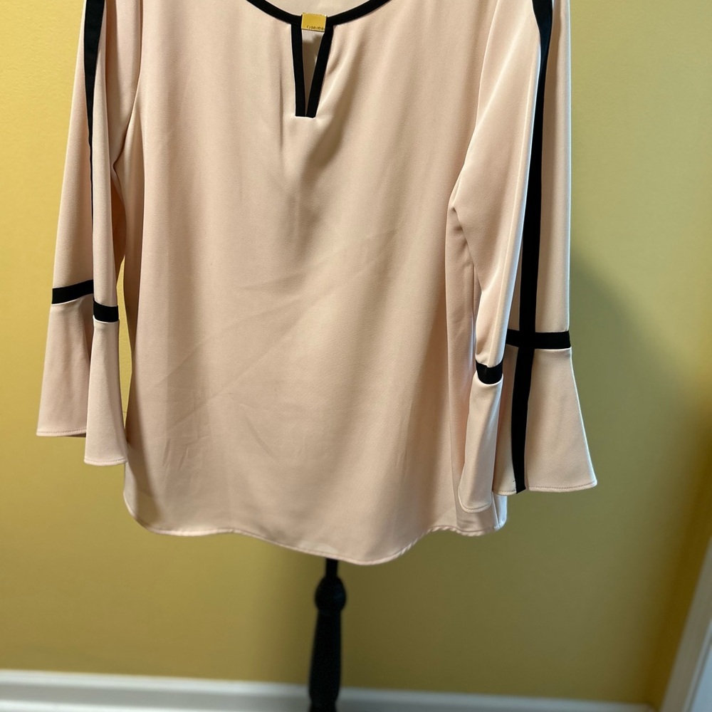 Calvin Klein Cream and Black Bell Sleeve Blouse